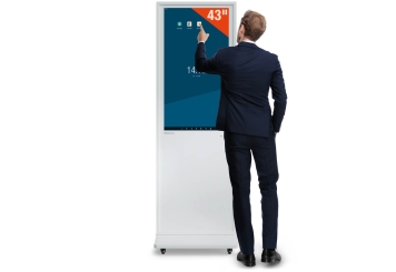 Totem multimediale mobile DKST-LED43 con touch screen, 43 in Display, Android 11, bianco, 610 mm x 450 mm x 1.877 mm, TecMaschin 
