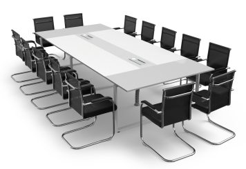 Set tavolo riunioni ANJA360i, grigio chiaro-bianco con stazione di ricarica a induzione + 14 sedie MARINA