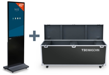 Totem multimediale mobile DKS-LED43 con custodia per il trasporto, nero, 43 in display, Android 13, TecMaschin 