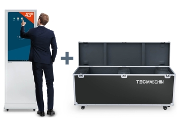 Totem multimediale digitale mobile DKST-LED43 con touchscreen, inclusa custodia per il trasporto, bianco, 43 in display, Android 11, TecMaschin 