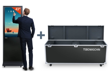 Totem multimediale mobile DKST-LED43 con touchscreen, inclusa custodia per il trasporto, nero, 43 in display, Android 13, TecMaschin 