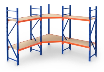 2.300 mm x 2.300 mm rayonnage d'angle / rayonnage de stockage LR2000 / profondeur 60 cm / hauteur 2 m / 2 niveaux / platelage Bois  