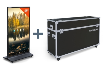 Totem multimediale mobile DKS-LED65 con scatola per il trasporto, 65 in display, Android 13, nero, 870 mm x 450 mm x 1.555 mm, TecMaschin 
