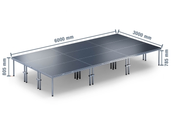 6 m x 3 m Palco mobile EBM850/2, 805 mm alto, 9 moduli 850 kg carico massimo per modulo 